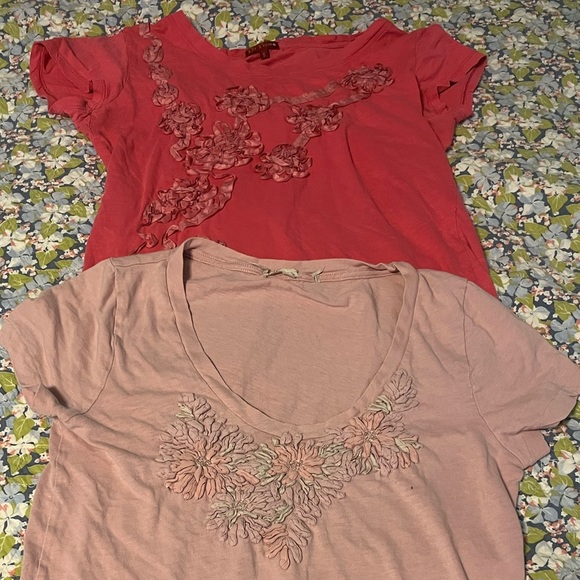 J. Crew and Po Pori Tops - Bundle of two small pink embroidered tees.